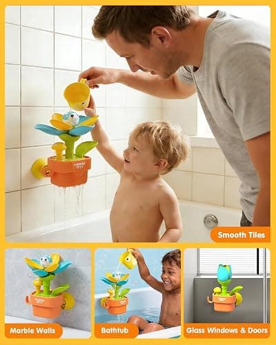 Bath Toys for Kids Ages 1-3: Flower Set with Watering Cup, Toddler Interactive Bath Toys with Strong Suction Cup, Attach to Any Tub or Shower Fun for Bath Time - Great for Boys, Girls Shower Gifts thumbnail 6