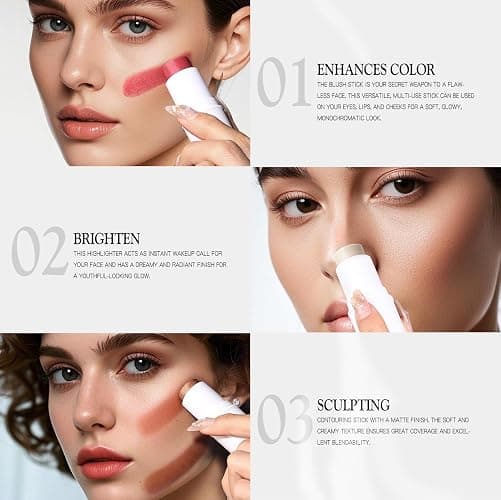 bayfree 3 PCS Makeup Cream Contour Stick Set, Highlighter & Bronzer & Blush Stick, Long Lasting, Natural Face Contour, Dewy & Matte Finish, Multi Stick Trio for All Skin thumbnail 2