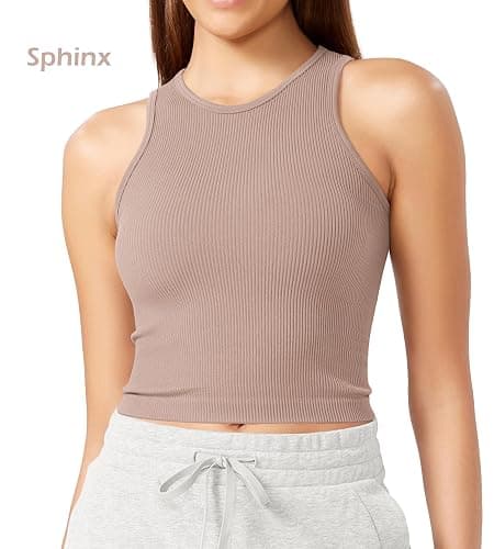 ODODOS 3-Pack Seamless Crop Tank for Women Ribbed Soft High Neck Cropped Tops thumbnail 3