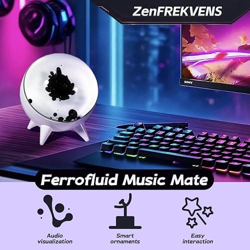 ZenFrekvens Dancing Ferrofluid Display with Music Rhythm, Magnetic Liquid Art with Stand, Ferrofluid Speaker Music Mate, Symbiote in a Bottle, Ferrofluid Display Lamp, Desktop Decor, Teenager Gifts thumbnail 2