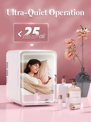 BOGDA Mini Skincare Fridge (4 Liter/6 Can) with Dimmable LED Light Mirror, Cooler and Warmer for Refrigerating Make Up, Skin Care and Food, Portable Mini Fridge for Bedroom, Office and Car, White thumbnail 4