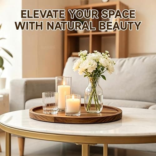 11.5" Round Acacia Wood Serving Tray | Natural Wooden Decor Food Tray for Ottoman, Couch & Coffee Table, Daily Home Use thumbnail 6
