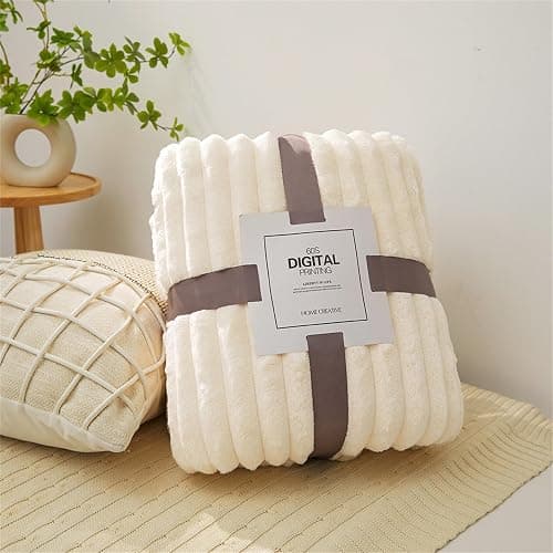 DOTBUY-SHOP Flannel Blanket Soft Throw Blanket, Warm Blankets and Throws, Thickening Throw fit all Season, Versatile Flannel Blankets For Sofas, Bed, Travel (45x65cm,Off-white) - Image 1