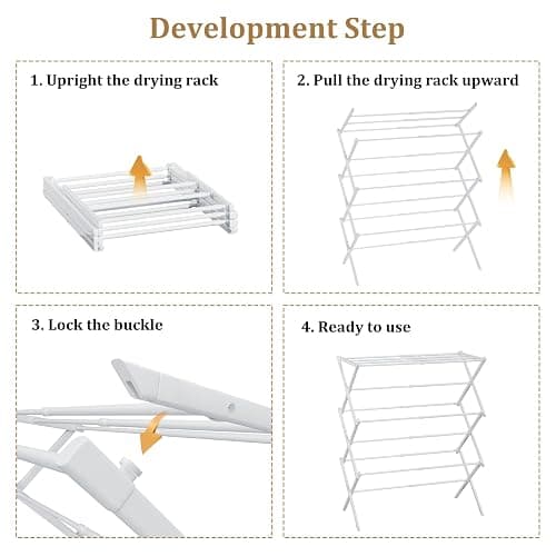 STARLATTA Foldable Drying Rack Clothing, 3-Tier Portable Clothes Drying Racks for Indoor & Outdoor, Anti-Rust Compact Laundry Rack Collapsible, White 28" D x 10" W x 35" H thumbnail 7