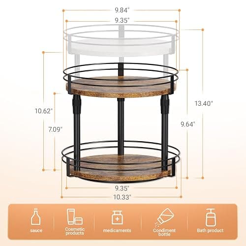 Across-Star Lazy-Susan-Organizer-Spice-Rack, 2-Tier Rotating Spice Organizer For Kitchen-Cabinet-Countertop-Pantry, Turntable Seasoning Holder Storage Shelf With Adjustable Height thumbnail 3