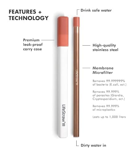 LifeStraw Sip Filter Straw with 3 Carry Cases, Copper, 3PK | Reusable Stainless Steel Water Filter Drinking Straw, 3-Pack with 3 Carry Cases, Removes Microplastics and Bacteria thumbnail 3