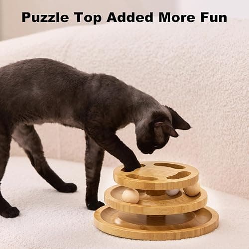 ZOMISIA Cat Ball Track Toy with Puzzle Top, Wooden Cat Toys for Indoor Cats with Spinning Balls, Interactive Large Cat Ball Tower for Kitten Kitty Exercise Mental Physical thumbnail 3