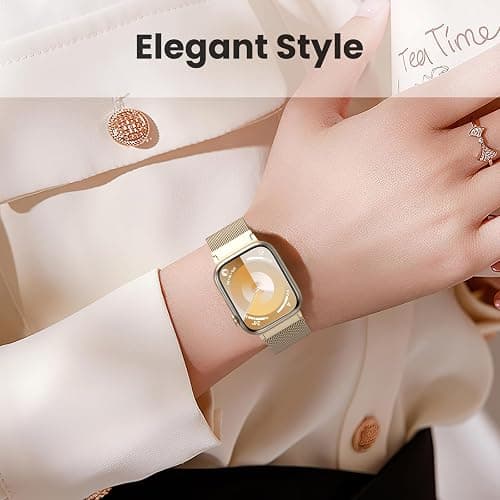 WANLISS Original Metal Milanese Loop Compatible with Apple Watch Band 38mm 40mm 41mm 42mm 44mm 45mm 49mm for Women Men, Magnetic Steel for iWatch Se Ultra Series 10 9 8 7 6 5 4 3 2 1,Champagne gold thumbnail 5