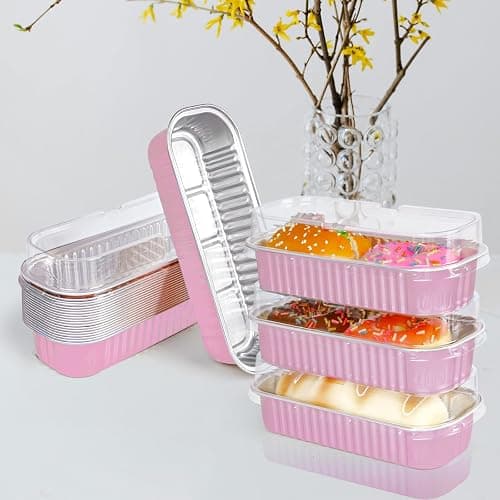 20PCS Rectangle Mini Loaf Pans With Lids,Mini Cake Pans with Lids,Disposable Ramekins Baking Cups Muffin Tins Cupcake Cups for Wedding Birthday Party,6.8oz（Pink） thumbnail 4