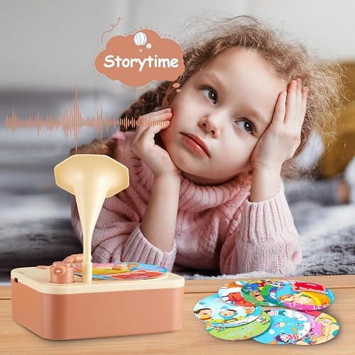 Toddler Gramophone Musical Toys - Player Audio Books for Kids, 99 Cards Stories Songs Phonograph Record, for Boys and Girls (Cozy Brown) thumbnail 2