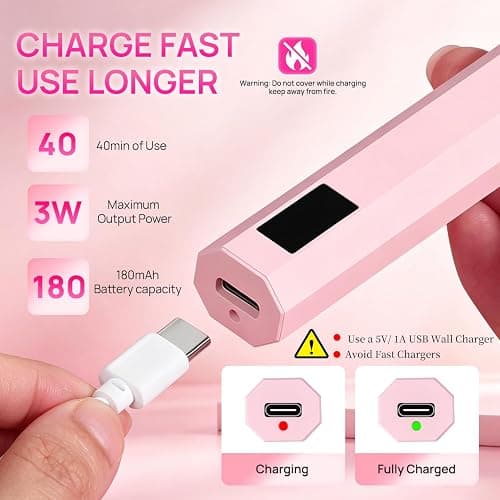 Krofaue Handheld UV Nail Lamp, 180mAh Rechargeable, 20/60s Timer, LCD | Mini portable, 3W fast curing, 180mAh battery, 40 mins cordless use, 20s/60s timers, for gel polish, home DIY, salon, travel thumbnail 5