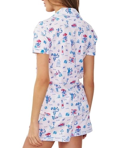 oklihoe 2-Piece Monkey Pajamas Set for Women Button Down V Neck Summer Y2K Lounge Set for Beach Vacation Jammies Party Gift thumbnail 4