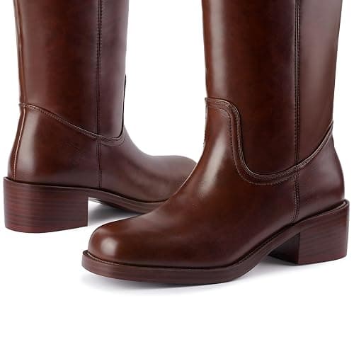 Gothictor Women's Banana Knee High Boots Square Toe Chunky Block Heel Comfortable Low Heel Pull on Wide Calf Riding Long Boots for Women thumbnail 5