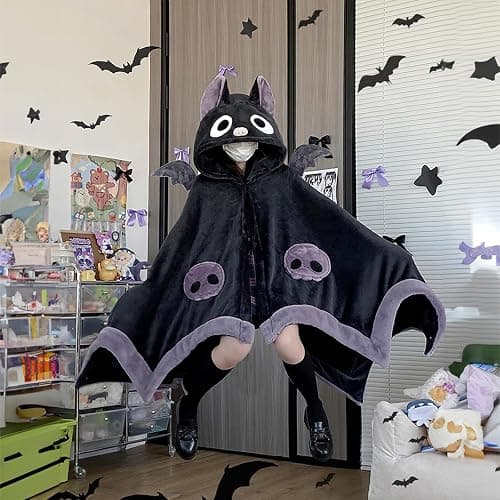 Cute Bat Blanket Hoodie, Wearable Bat Blanket Adult for Halloween Cosplay, Soft Hooded Bat Cape for Women thumbnail 2