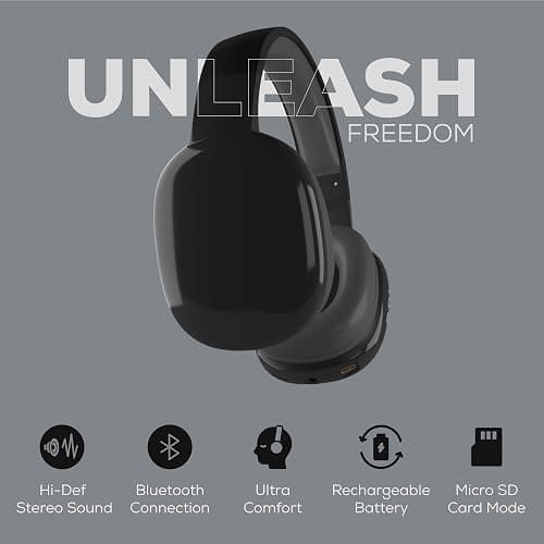 Gabba Goods Wireless Over Ear Bluetooth Headphones with Microphone - Wireless Headset -Noise Reduction - Bluetooth, Wired,Built in Micro SD for Travel, Home, Work TV,PC,Gaming,Cellphone (Black) thumbnail 3