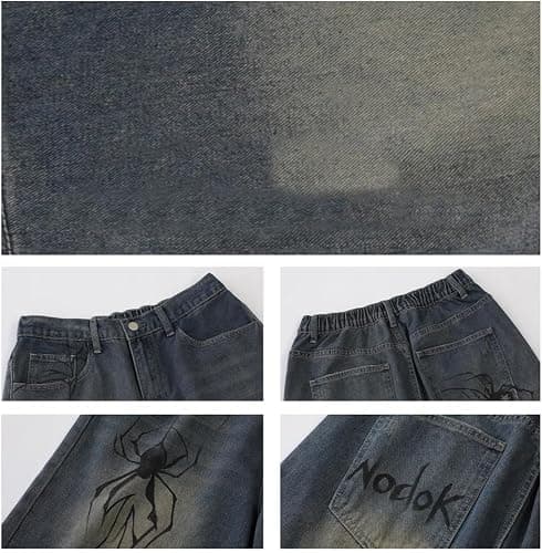 FENXIXIONE Mens Aesthetic Baggy Denim Loose Harajuku Y2k Fashion Streetwear Jean Jorts Spider Baggy Loose Straight Wide Leg Shorts thumbnail 6