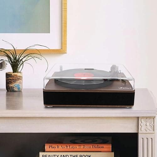 LP&No.1 Record Player with Stereo Speakers, 3-Speed Belt-Drive Turntable for Vinyl Records with Wireless Playback and Auto-Stop,Walnut Wood thumbnail 7
