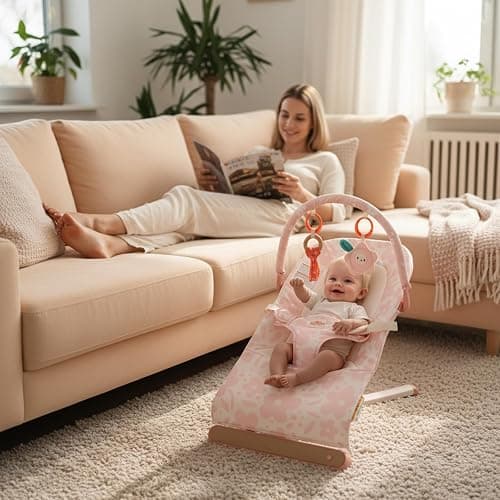 Tiny Marvels Baby Bouncer, Portable Infant Bouncer Seat with Soothing Music & 3-Point Harness, Foldable and Lightweight for Newborn to Toddler 0-12 Months, Under 20 lbs thumbnail 2