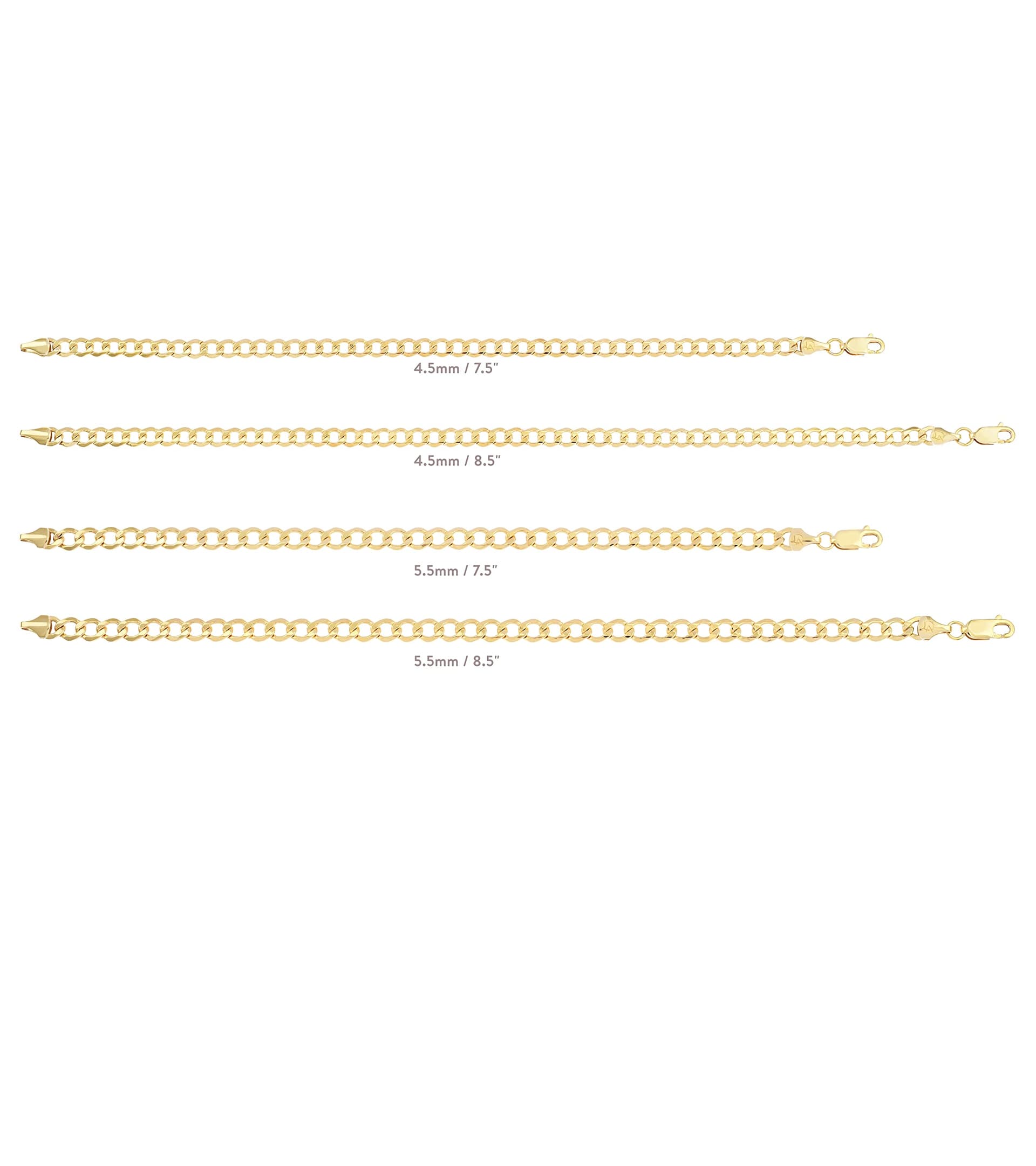 Jewelry Atelier - Colección de pulseras de cadena rellenas de oro amarillo macizo de 14 quilates para mujeres y hombres con diferentes tamaños (4,5 mm, 5,5 mm), 7.5 inches, 8.5 inches, Metal, No es thumbnail 6