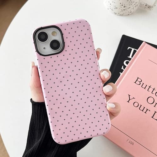 Sayoaho Compatible with iPhone 15 Case, Fashion Cute Polka Dot Pattern Aesthetic Design for Women, Soft TPU and Hard Back Shockproof Phone Case for iPhone 15 6.1 inch, Pink thumbnail 3