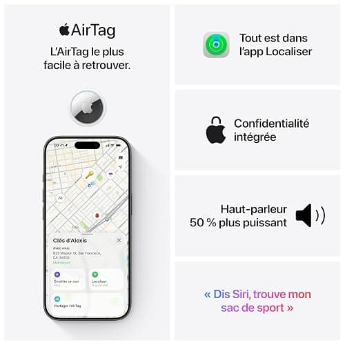 Apple AirTag (2ᵉ génération) : Traqueur pour Porte-clés, Portefeuille et Plus Encore ; localisation avec Signal sonore ; Configuration d’Un Simple Geste avec Un iPhone ou Un iPad thumbnail 5