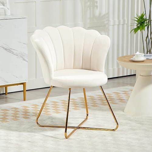 HOMCOM Seashell Chair Dressing Table Chair Velvet Armchair Living Room Chair with Steel Legs for Living Room and Bedroom 69 x 64 x 80 cm Cream thumbnail 2