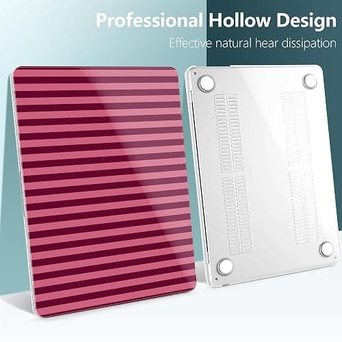 TWOLSKOO for MacBook Air 15 inch Case 2026 2025 2024 2023 Release M5 A3448 M4 A3241 M3 A3114 M2 A2941, Plastic Hard Shell & Screen Protector & Keyboard Cover & Type C Adapter, Dark Pink Stripes thumbnail 4