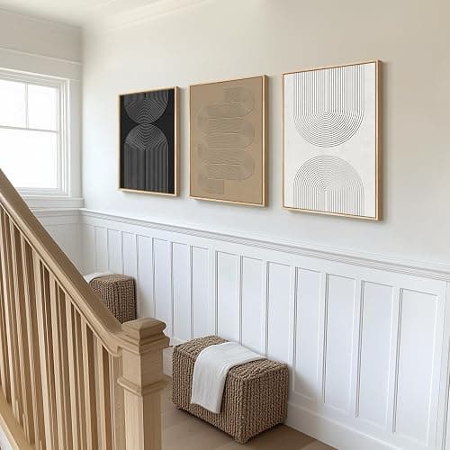 Large Framed Black and White Neutral Abstract Wall Art, 3 Piece Minimalist Canvas Prints Paintings Artwork for Walls, Boho Geometric Pictures for Living Room Hallway Office Wall Decor Total 30x60 In thumbnail 8