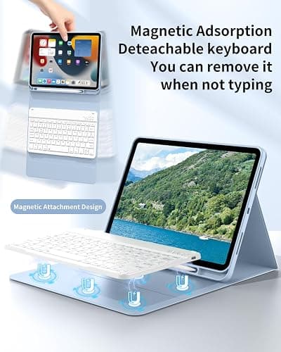 SQBEBS Case with Keyboard for iPad (A16) 11th/10th Generation 11 inch 2025/10.9 inch 2022, Detachable Bluetooth Keyboard, Stand Folio Keyboard Cover with Pencil Holder for iPad 10 Gen, Light Blue thumbnail 5