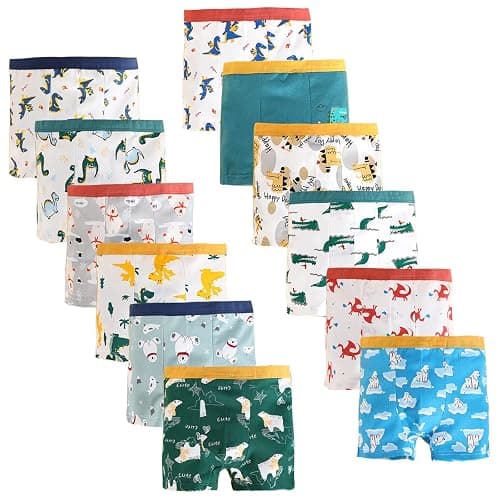 JackLoveBriefs Boys Cotton Boxer Briefs Dinosaur Polar Bear Toddler Kids Underwear 12 Pack - Image 1