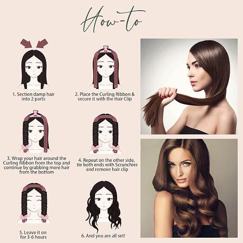 Heatless Curling set,Silk Curls Rod Headband,No Heat Rollers to Sleep in Overnight,Satin Hair Curlers for Long and Medium Hair(Pink) thumbnail 6