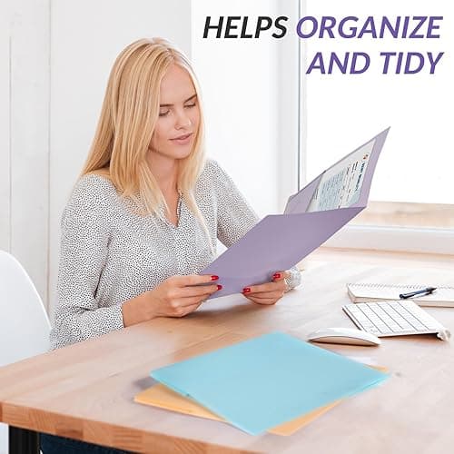 Sooez 6Pack Folders with Pockets, Pastel Colors, Heavy Duty Pocket Folders, Plastic Folders with Pockets, 2 Pocket Folders Bulk, File Folders, School Folders Business Folder Office Filing Supplies - Pastel Colors thumbnail 7