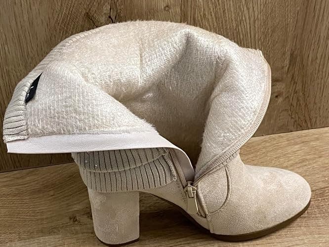 Pogolino Damen Stiefeletten Absatz elegant Glitzer Schnalle Stiefel Herbst Winter High Heels - 38 EU - 569 Beige thumbnail 4