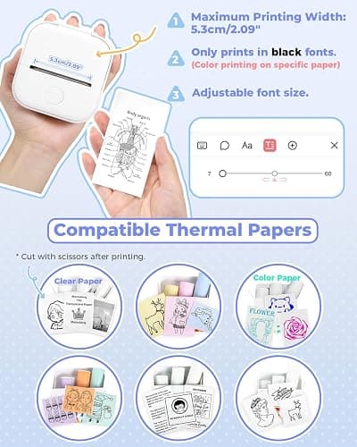 Memoking Sticker Printer - Mini Printer T02 Thermarote Mini Inkless Label Makers Thermal Sticker Maker Machine for Children Students Kid Gift, Compatible with Phone & Tablet, White thumbnail 9