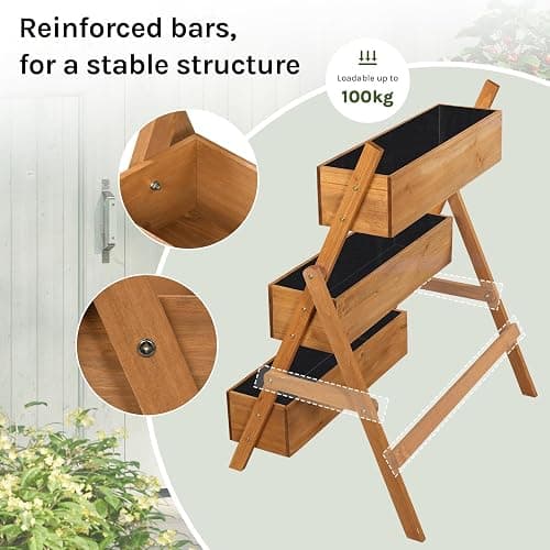 WOLTU Jardinière Surélevée, Étagère Escalier pour Plantes à 2/3 Niveaux avec Boîtes à Fleurs, pour Terrasse Balcon Jardin Intérieur Extérieur, 80x62x100 cm, en Bois, Marron thumbnail 6