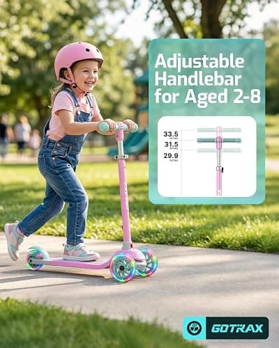 Gotrax KS1 Kids Kick Scooter, 3 Wheels for Boys & Girls 2-8, Gifts | LED Light-Up Wheels, 3 Adjustable Handlebar, Easy Assembly, Lightweight, Wide Anti-Slip Deck, Lean to Steer, Max Load 110 lbs thumbnail 3