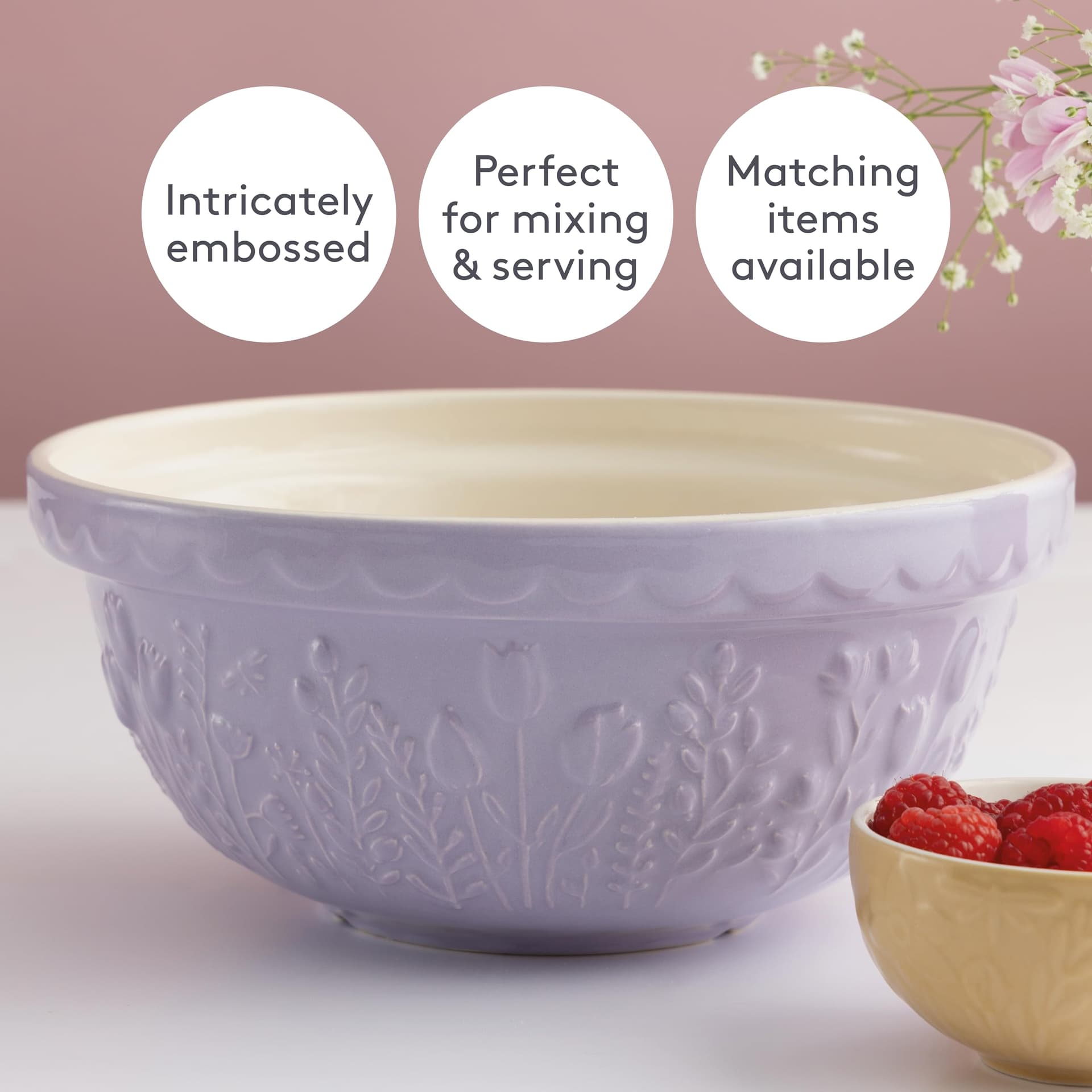 Mason Cash in The Meadow Lilac Tulip Mixing Bowl, 24 cm/2 Litre thumbnail 5
