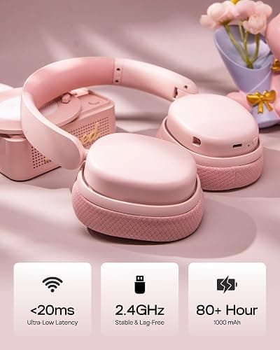 EPOMAKER X Aula G7 Pro Wireless Gaming Headset, Dual Mode BT5.3 & 2.4GHz, 7.1 Surround Sound, 80+ Hour Battery, RGB Light, with Noise Canceling Mic for PS5, PS4, Switch, PC (Pink) thumbnail 3