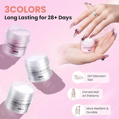 Nail Kit for Beginners with Everything, Practice Hand & Storage Gift Bag | Complete Acrylic Nail Starter Kit with Drill, Lamp, Acrylic Powder, Liquid Monomer and 12Color Glitter for Home Salon Gifting thumbnail 7