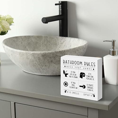 FUQWZ Funny Bathroom Wooden Box Sign, Farmhouse Rustic home Decor, House Decor For Restroom Toilet Washing Basin Shelf Table, Bathroom Rules Warning Sign, Gifts for Thanksgiving Christmas Easter(006) thumbnail 6