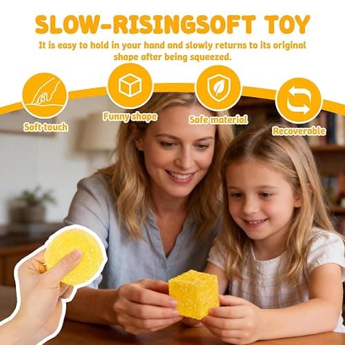 Graphinza Honeycomb Ice Cube Squishy Cubes, Durable Squeeze Toys Autism Stress Ball, Soft for Adults and Boys & Girls Age 3+ (2.16in) (Yellow) thumbnail 6