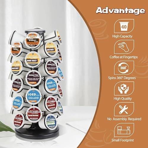 BLACKSMITH FAMILY K Cup Holders,K Cup Holder, K Cups Holder,K Cup Carousel, Coffee Pods Holder Storage Organizer Stand,No Assembly Required,Black (Capacity of 40 Pods, Black) thumbnail 4