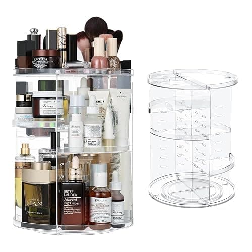 UZHNOE 360° Rotating Makeup Organiser With 7 Adjustable Layers – Skincare Organiser & Vanity Storage Holder for Cosmetics, Perfume, and Dressing Table Storage (Transparent) - Image 1