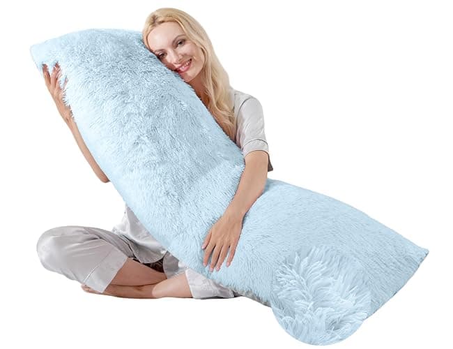 WSOFRLAC Fluffy Full Body Pillow, Long Pillow for Sleeping,Blue 20x54 | Large pillow, Removable Cover and Filling with Memory Foam for Sleeping Side Sleeper & Pregnancy Pillows, Machine Washable - Image 1