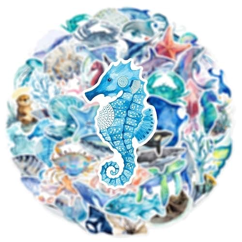 50pcs Ocean Animal Stickers for Water Bottles, Waterproof Adhesive Fish Decals Under The Sea Marine Life Stickers Ocean Stickers for Kids for Birthday Party Scrapbook Skateboard Phone Laptop - Ocean Animal thumbnail 2