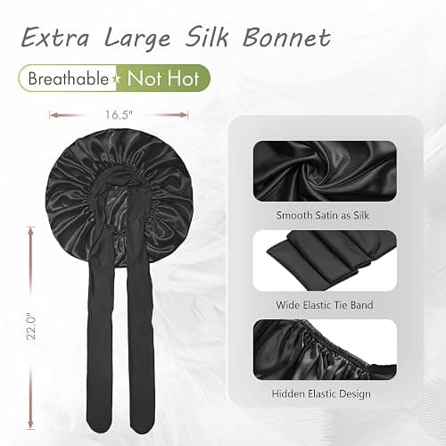 BONNET QUEEN Silk Bonnet for Sleeping Satin Bonnet Hair Bonnets Large Bonnets Hair Wrap Sleep Cap with Tie Band for Women Curly Hair Braids Locs Black thumbnail 3