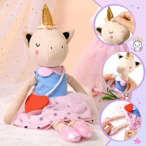 Toylink Ballerina Unicorn Doll Stuffed Animal Toys for Girls - Plush Bag | 3 Set Cloth Accessories | Ballet Shoes, Kids Pretend Play Doll Pet Care, Christmas Birthday Gift for 3 4 5 6 Year Old Girls thumbnail 6