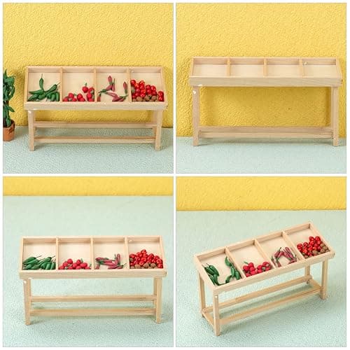 LUOZZY Miniature Wooden Shelf Food Display Miniature House Vegetable Fruit Shelf Figurine Mini Dollhouse Vegetable Rack Stall Model thumbnail 3
