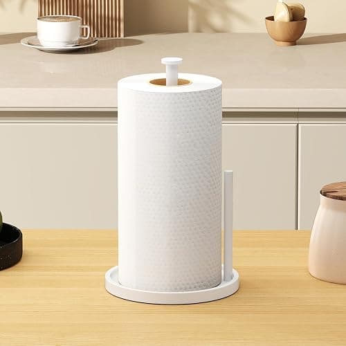 Paper Towel Holder Countertop, Standing Paper Roll Holder with Anti Slip Weighted Base, Stainless Steel Freestanding Paper Towel Holder for Kitchen, White thumbnail 2