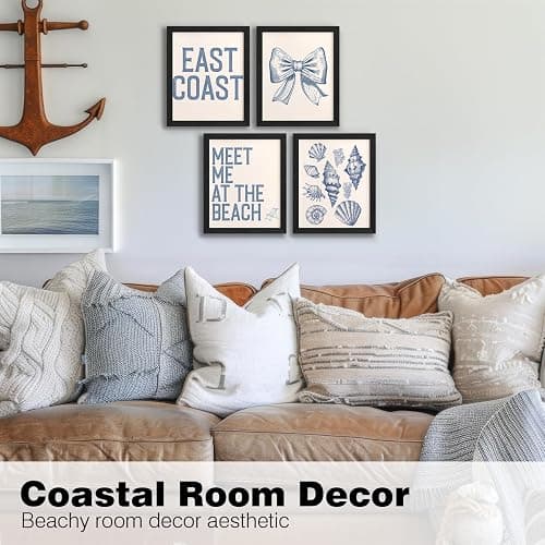 JXREQ Blue Coastal Beach Room Decor for Teen Girls College Dorm Bedroom, Preppy Coquette Coastal Granddaughter Beachy Room Nursery Wall Decor, Trendy Seashell Bow Posters Set of 4, 8x10 Unframed thumbnail 3